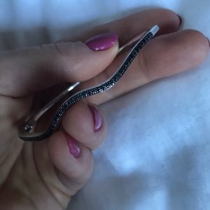 Black Diamond Bangle Bracelet in Sterling Silver